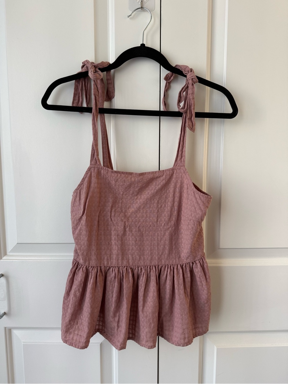 Madewell Rosalie Tie-Strap Top in Textured Gingham Mauve Size XXS